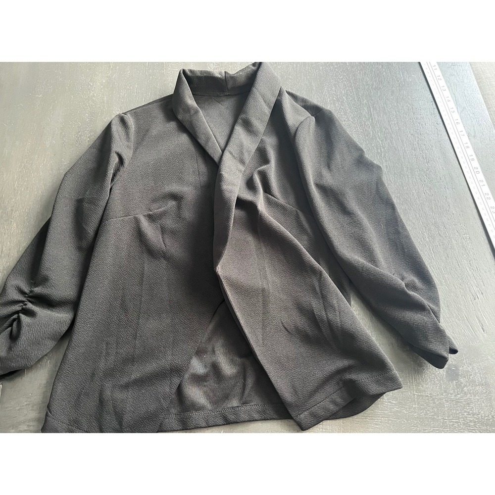 Womens‎ Black Open Front Blazer Shawl Collar Ruched 3/4 Sleeve Work Office Small - Picture 6 of 6